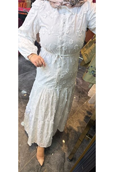 PRENSES ŞAL AYNAZ 130036 FİSTO ELBİSE (BEYAZ)