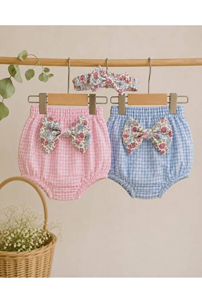 Atelier Des Reves Kız Bebek 2'li Mini Bloomer Şort ve Fiyonk Saç Bandı Seti