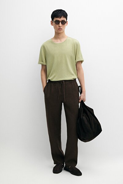 Massimo Dutti Kısa kollu keten pamuklu t-shirt