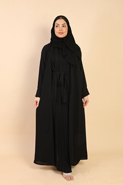 Stylish Fashion عباية من ستايلش فاشن لف باللون الأسود بكسرات على العباية