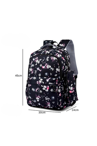 wafra store حقيبة ظهر مدرسية للبنات باللون الأسود بطبعة سوداء والنجوم مع مقلم...