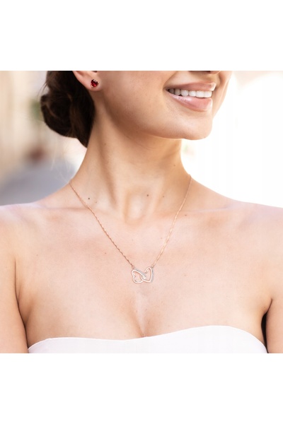 Larezo 925 Sterling Silver Necklace with Rose Gold Plated, Double Heart Penda...