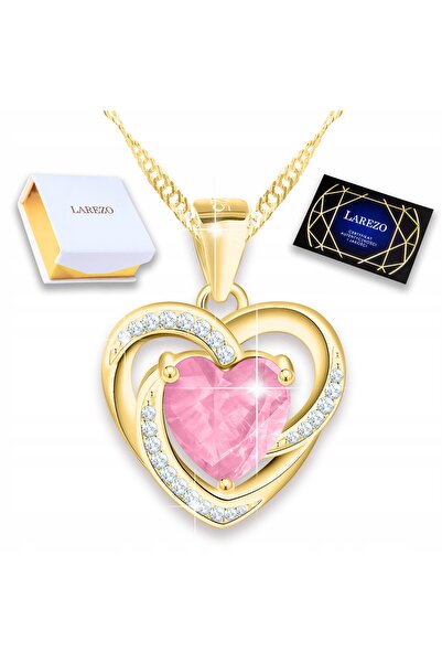 Larezo Colier Din Argint 925 Placat Cu Aur, Pandantiv Inima Dubla Din Cristal...