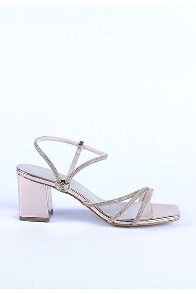 Hayati Arman Women's Stone Detailed Blunt Toe Thick Heeled Sandals Evening Dr...