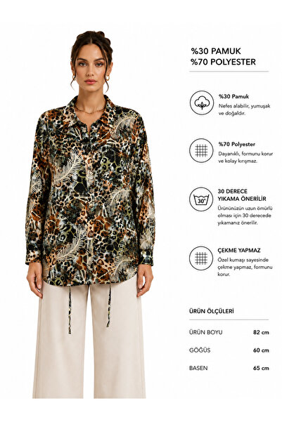 İDOL GİYİM Ikoll Embroidery Detailed Patterned Oversize Women's Shirt Tunic