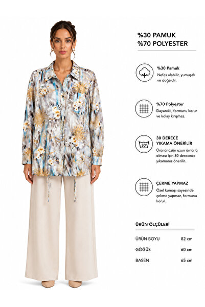 İDOL GİYİM Ikoll Embroidery Detailed Patterned Oversize Women's Shirt Tunic