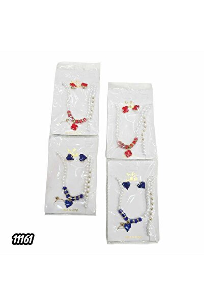 Generic طقم إكسسوارات بناتي (لؤلؤ مع قلوب ملونة)
