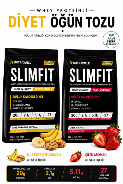 Nutrawell Muz ve Çilek 2li Set 60 Öğün Yüksek Proteinli Diyet Öğün Tozu