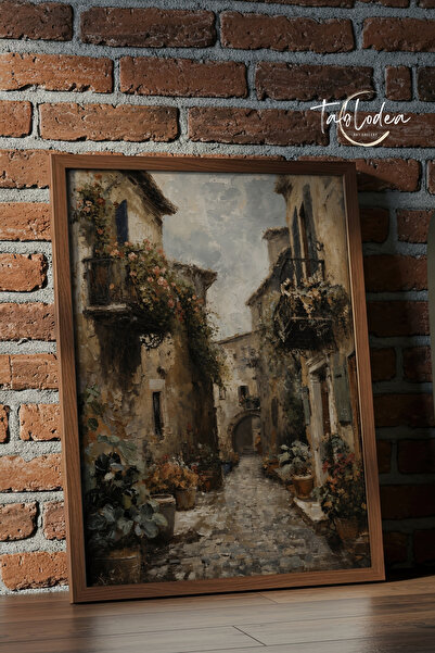 tablodea Pictură vintage cu oraș mediteraneanesc, pictură murală cu peisaj fl...