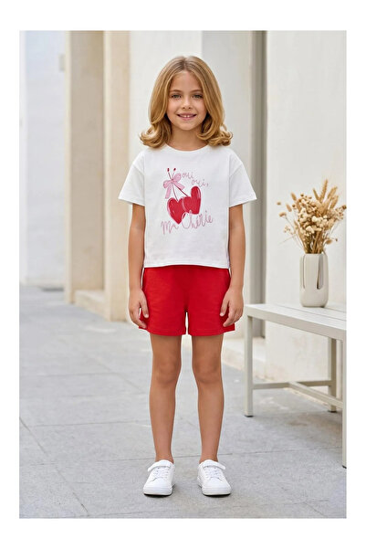 kidstalya Cherry Patterned Girl's Shorts Suit