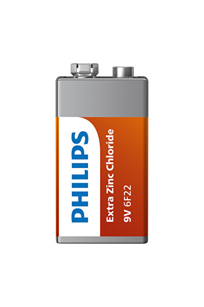 Philips Extra Zinc Chloride 9v Tekli Pil 6F22L1F/10 Yüksek Kapasite ile Güçlü...