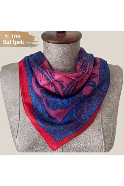 Pure Silk Atelier %100 Saf İpek Etnik Desen Mini Fular - Bandana (50x50 cm)