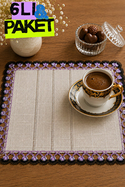 Lurji 6-Piece Purple Black Needlework Coffee Presentation Set |   Handcrafted...