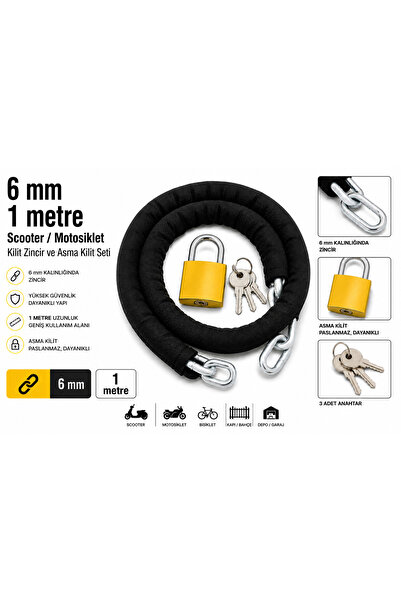 beneficio 6 mm 1 metre Scooter Motorsiklet Kilidi Zincir ve asma Kilit Seti s...