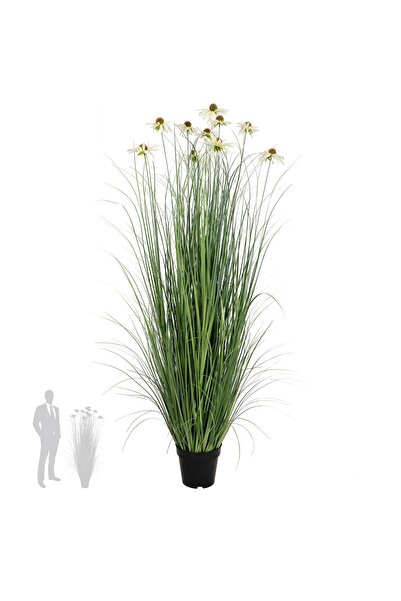Roberto Rossi Iarba artificiala Onion 150 cm cu 10 flori albe de crizantema