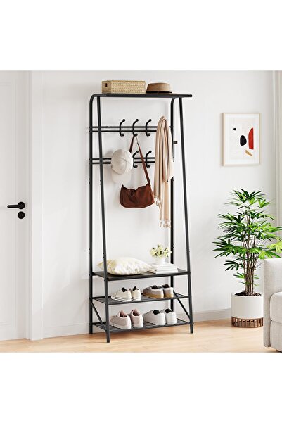 Garvee Coat Stand with Shoe Storage Bench 180x60x29cm, Double Row Hooks + 4-T...