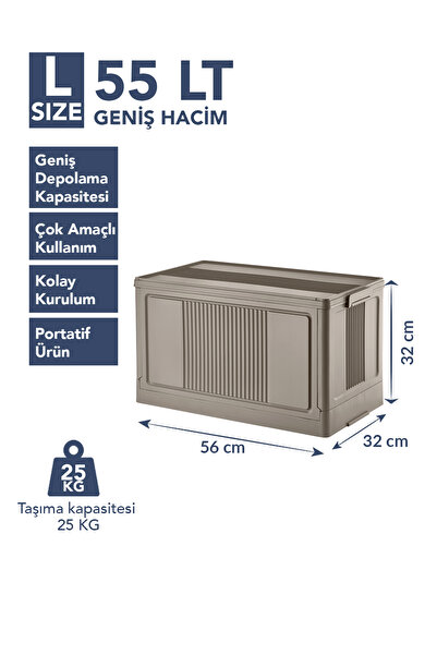 Lavine ”LARGE” Portatif Organizer Kasa 55 LT Kapaklı, Katlanır, İstiflenebilir Çok Amaçlı Depolama Kutusu