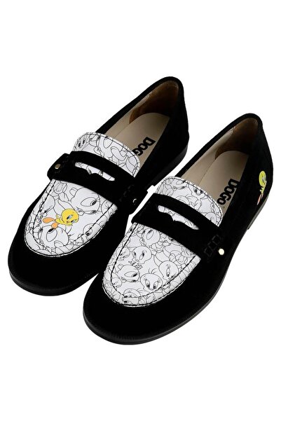 Dogo Women's Vegan Leather Black Loafer - Warner Bros Looney Tunes Tweety Design