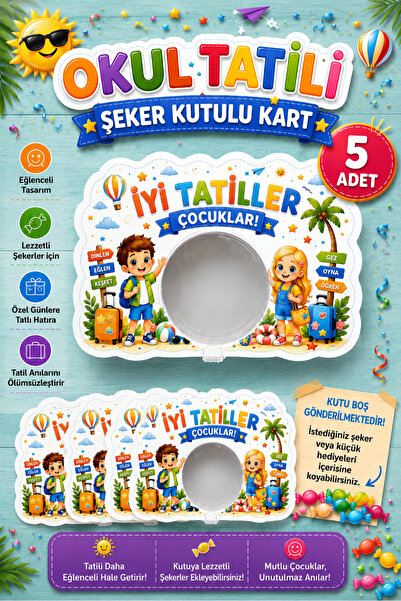 Sticker Ekspres 5 Adet Okul Yaz Tatili Hediyelik Şeker Kutusu Karne Mezuniyet...