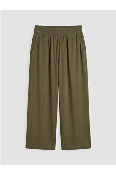 LC Waikiki New Season Khaki Wide Leg Women's Trousers with Elastic Waist