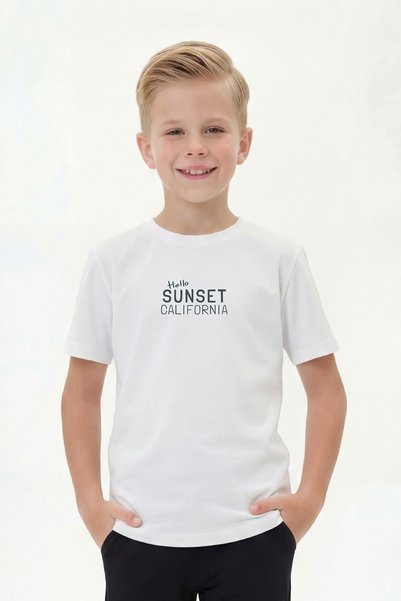 FYK COLLECTİON Back Print Detailed Round Neck Short Sleeve Boys' Summer T-Shirt