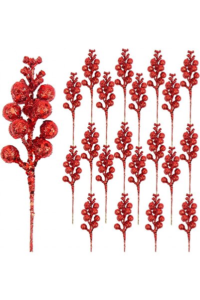 MADE IN CHINA 20 x Crenguțe de Ilex cu fructe, Fructe roșii, Fructe de Ilex d...
