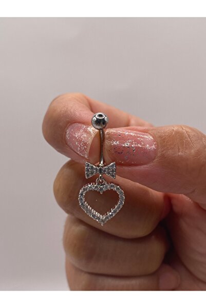 kurukafagift Zirkon Taşlı Fiyonk Kalp Figürlü Göbek Çelik Piercing