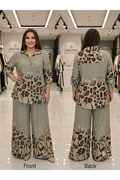 yusracollectionn Italian Linen Leopard Patterned Double Set
