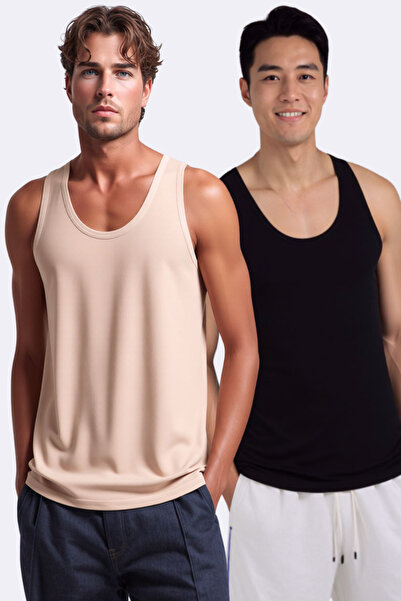 Loule Men's 2-Piece Cotton & Modal Daily Standard Size Undershirts - Soft & B...