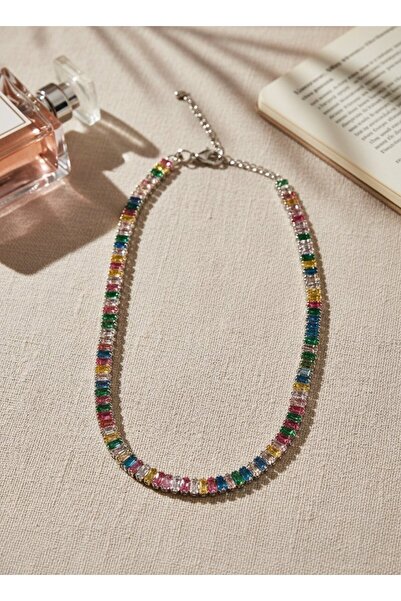 SR Jewelry Box Renkli Taşlı Tennis Kolye – Rainbow Minimal Tasarım 🌈✨
