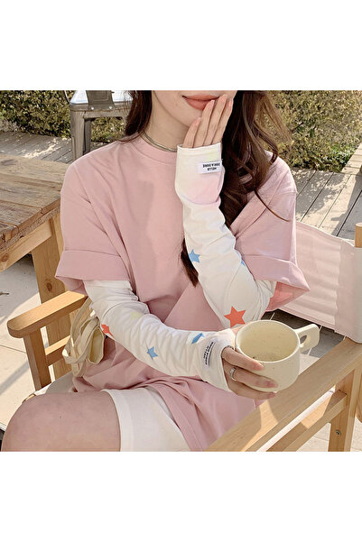 Choice5 pink white Summer Sunscreen Sleeves Girls Flower Star Print Ice Silk ...