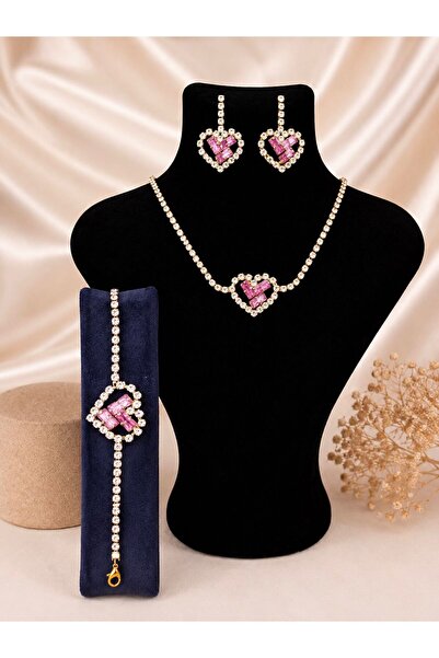 Simovia Pembe Kalp Figürlü Kristal Taşlı Düğün Nişan Kına Özel Gün Davet Abiy...