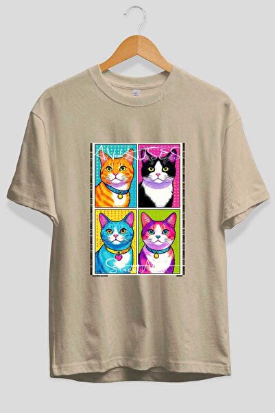 Ankhises For the Sake of Cat 119 Front Cat Printed Beige Oversize T-Shirt 100...