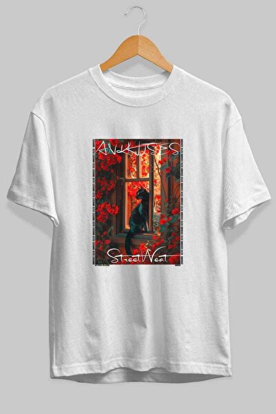 Ankhises Μπλουζάκι  "For the Love of Cats " με 85 σχέδια γάτας, λευκό, oversi...