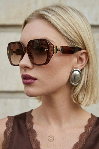 Eyesofia Milano Dot Brown Gradient Ultra Light Sunglasses with Gold Accessories