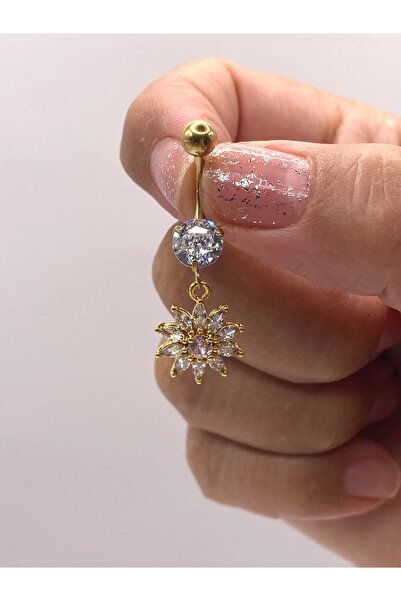 kurukafagift Ortası Pembe Çiçek Çelik Göbek Piercing