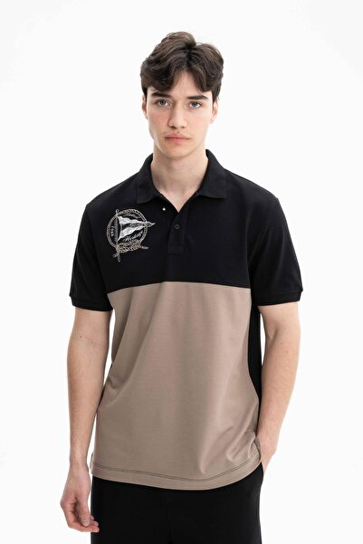 Arma Ar-Ma Men's Polo Collar T-Shirt with Picture Print Large Size Double Col...