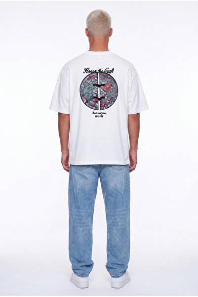 Respire Erkek Craft Nakış Detaylı Oversize T-Shirt Ekru