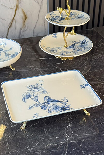 MAY HOME Porselen Dikdörtgen Ayaklı Sunumluk Tabak
