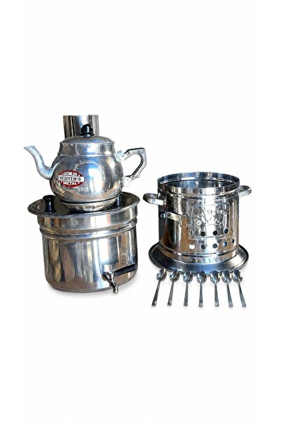 teberrik dükkan 7 Litre Paslanmaz Odunlu Kömürlü Çay Semaveri Kamp Piknik Bah...