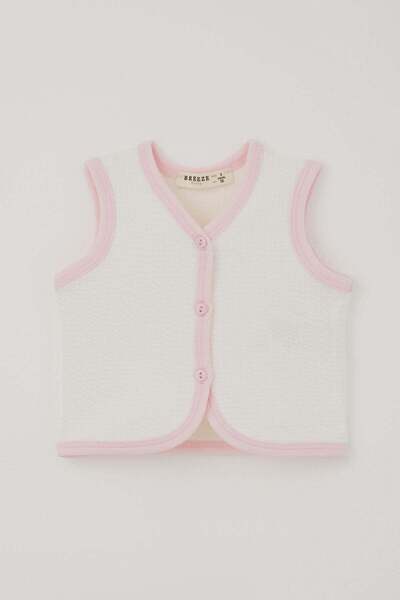 Breeze Baby Girl Vest with Textured Button Detail, 0-9 Months, Ecru