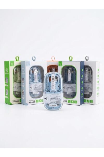 YK Design Çift Modlu Kablosuz Mouse - RGB LED'li, Şeffaf Tasarım, BT + USB Ba...