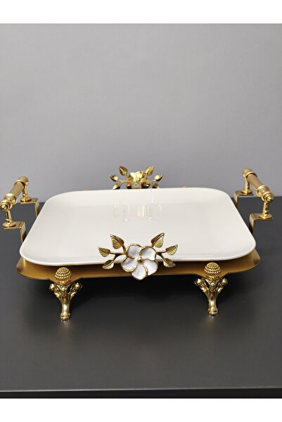 PARILTI HOME COLLECTİON Kare Porcelain Presentation Plate with Foot Detail & ...
