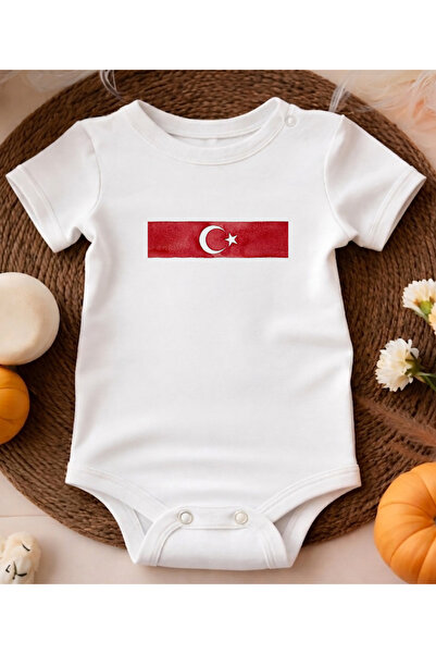 bebek perisi Organik %100 Pamuklu 2026 Dünya Kupası Özel Türk Bayrağı Tasarım Bebek Body Zıbın 2286