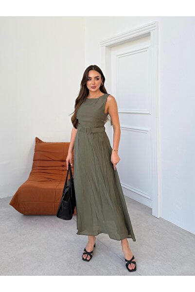 Aryesa butik PREMIUM KALITE İCİ ASTARLI SIFIR KOL KEMERLI ELBISE