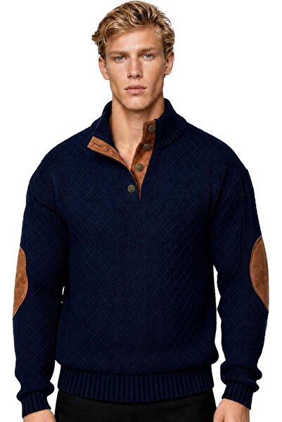 casme Men's Casual Pullover Sweaters Stand Collar Knit Long Sleeve Top Quarte...