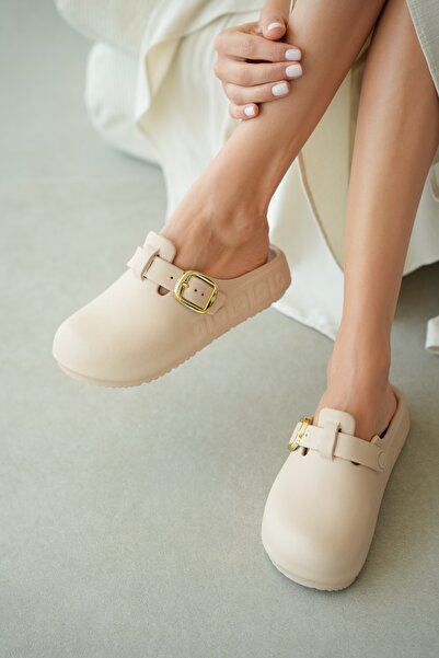 selin shoes شبشب نسائي من أفينزا بكعب سميك ومشبك قابل للتعديل - EKRU