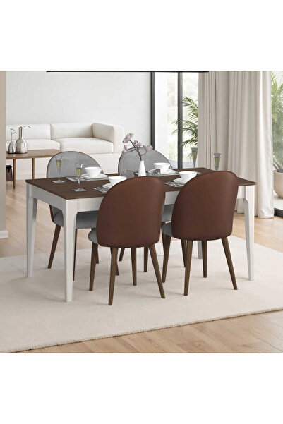 Adore Mobilya Milano Açılır Yemek Masası - Vizon/Zebra 160-200x78x90 cm