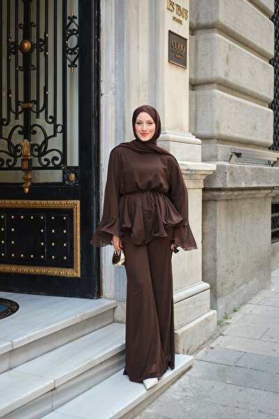 LOCCO Women's Ruffled Sleeves Spanish Sleeve Set Brown