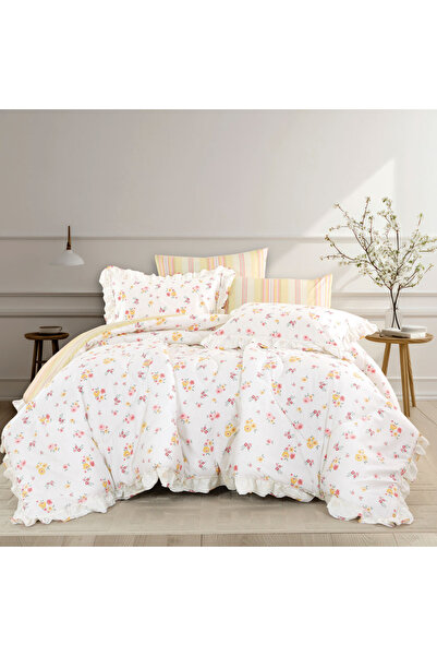 Alhabib bedding مفرش ريد روز صيفي مزدوج قطن فاخر أبيض وأصفر برسومات الزهور ين...